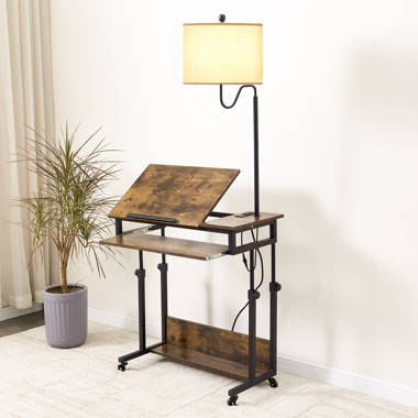 Standing Desk with Floor Lamp, Wheels, Keyboard Tray